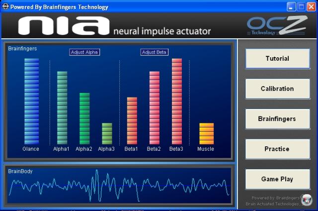 Der Brainfingers-Bildschirm zeigt euch die Aktivität der einzelnen Muskel- und Gehirnströme